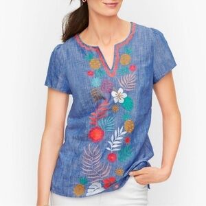 Talbots Floral Embroidered Linen Top